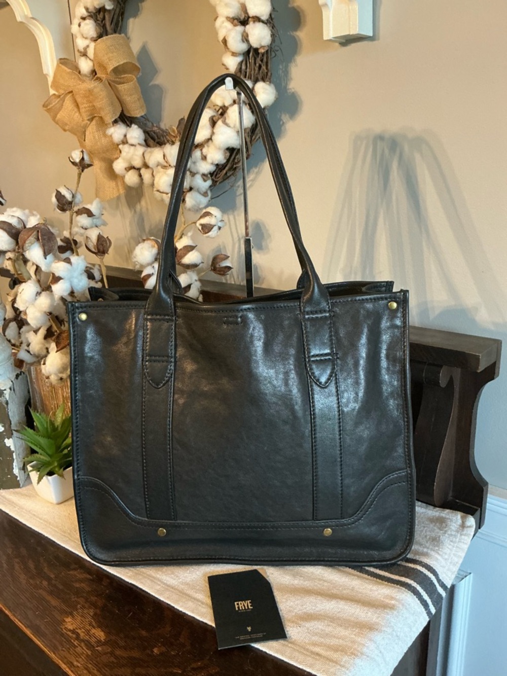 NWOT Frye Madison Leather Shopper Tote Shoulder Bag Black Retail $398 - Picture 4 of 11